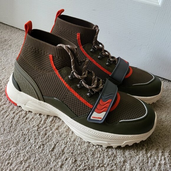 Coach Men's G4442 Hi-top One Strap Runner In Olive Green Size 13D (NEVER WORN) - Picture 1 of 7